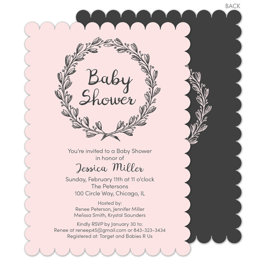 Pink and Grey Baby Shower Wreath Invitations